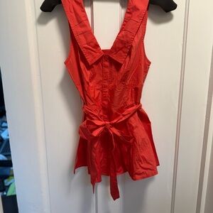 Odille Red Sleeveless Tie Front Blouse